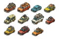 post apocalyptic car set isometric collection isolated Royalty Free Stock Photo