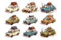 post apocalyptic car set isometric collection isolated Royalty Free Stock Photo