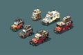 post apocalyptic car set isometric collection isolated Royalty Free Stock Photo