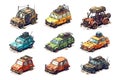 post apocalyptic car set isometric collection isolated Royalty Free Stock Photo