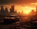 post apocalyptic city with a desert mad max apocalyptic city. Royalty Free Stock Photo