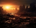 post apocalyptic city with a desert mad max apocalyptic city. Royalty Free Stock Photo