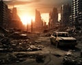 post apocalyptic city with a desert mad max apocalyptic city. Royalty Free Stock Photo