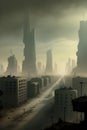 Post apocalyptic city showing a lonely and deserted street vertical view generated by ai