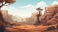 Post-apocalyptic Desert Landscape Illustration With Trees And Rocks