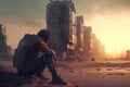 Post-apocalyptic and dystopian futures, post-apocalyptic empty ruined city landscape, ai