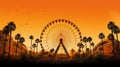 Post-apocalyptic Ferris Wheel And Palm Trees In Orange And Amber