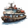 Post-apocalyptic Ferry: Realistic Watercolor Illustration