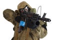 Post-apocalyptic fiction concept - stalker in gas mask with ak-47 gun Royalty Free Stock Photo