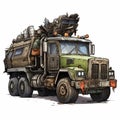 Post-apocalyptic Garbage Truck Illustration With Detailed Character Art