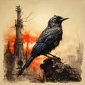 Post-apocalyptic Gothic Crow: Highly Detailed Illustration For Cumbia Band Cover Disc