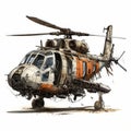 Post-apocalyptic Helicopter Illustration Realistic, Rusty, And Expressive Design