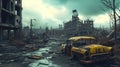 Post apocalyptic landscape with ruined city after nuclear war