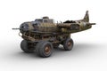 Post apocalyptic monster truck built from the wreck of an old war plane. 3D illustration isolated Royalty Free Stock Photo