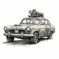 Post-apocalyptic Police Car Illustration: Old Skoda 124 With Rifle Strap