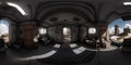 Post-apocalyptic ruined city. Destroyed buildings 360 Panorama HDRI interior. Royalty Free Stock Photo