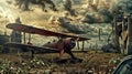 Post-apocalyptic scenery with a vintage plane Royalty Free Stock Photo