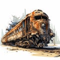 Post-apocalyptic Steampunk Train Illustration On White Background