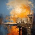 Post-apocalyptic Sunset: A Dramatic Neoclassicism Painting On A Boat Royalty Free Stock Photo