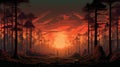 Post-apocalyptic Sunset Over Forest: Eerily Realistic Illustration