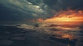 Post-apocalyptic Sunset Stormy Scenery With Intense Emotional Atmosphere