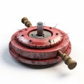 Post-apocalyptic Surrealism: Red Spinning Turbine On White Background