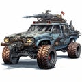 Post-apocalyptic Zombie Plow Vehicle Illustration