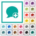 Post blog comment flat color icons with quadrant frames