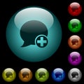 Post blog comment icons in color illuminated glass buttons