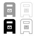 Post box mail postal letterbox mailbox set icon grey black color vector illustration image solid fill outline contour line thin Royalty Free Stock Photo
