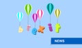 Hot air balloons and flying letters, colorful. Creative design of the international Brexit conflict, Post-Brexit as it is popularl