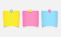 Post it colorful paper and pin vector illustration design.Yellow,pink,blue notepad pin on board for reminder worker at office. Royalty Free Stock Photo