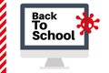 Post Covid lockdown back to school vector illustration with virus logo