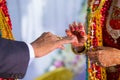 Close up of Engagement or ring ceremony in indian wedding Royalty Free Stock Photo