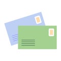 Post envelope icon. Blue and green sign. Business correspondence. Office message. Vector illustration. Stock image.