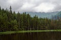 Post-glacial lake Smreczynski Pond in spring in the mountains of the Tatra Mountains