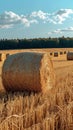 Post harvest beauty Golden hay bales adorn the vast agricultural field Royalty Free Stock Photo