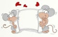 mice in love Post held by a cmouse blank ticket where you can write what you want Royalty Free Stock Photo