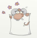 Post held by a mouse blank ticket where you can write what you wantwith flowers. Royalty Free Stock Photo