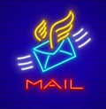 Post icon neon envelope letter with wings