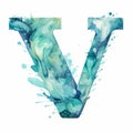 Post-impressionism Letter V In Turquoise Watercolor