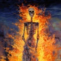 Post-impressionism Skeleton In Fire Painting By Selena Gomez