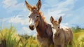 Post-impressionist Style Painting Of Donkey Mother And Child