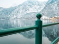 post at lake mountain winter season snow landscape village hallstatt Royalty Free Stock Photo