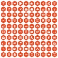 100 post and mail icons hexagon orange