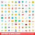 100 post and mail icons set, cartoon style Royalty Free Stock Photo