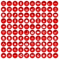 100 post and mail icons set red Royalty Free Stock Photo