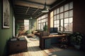 post modern office space, vintage tones, loft style.