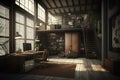 post modern office space, vintage tones, loft style.