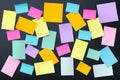 Post it multicolor vector design on Dark background, Realistic blank paper stickers of different sizes and shapes. You can used Royalty Free Stock Photo